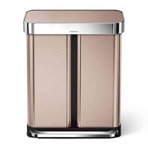 simplehuman™ 58-L. Dual Compartment Rectangular Step Can, Rose Gold Stainless-Steel