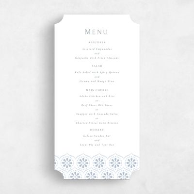 Blue Ticket Wedding Menu - Aeolus