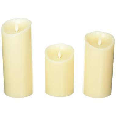Set of 3 Luminara Flameless Candles 3.5x5 3.5x7 3.5x9 Ivory Moving Flame Candles with Timers and Remote Control