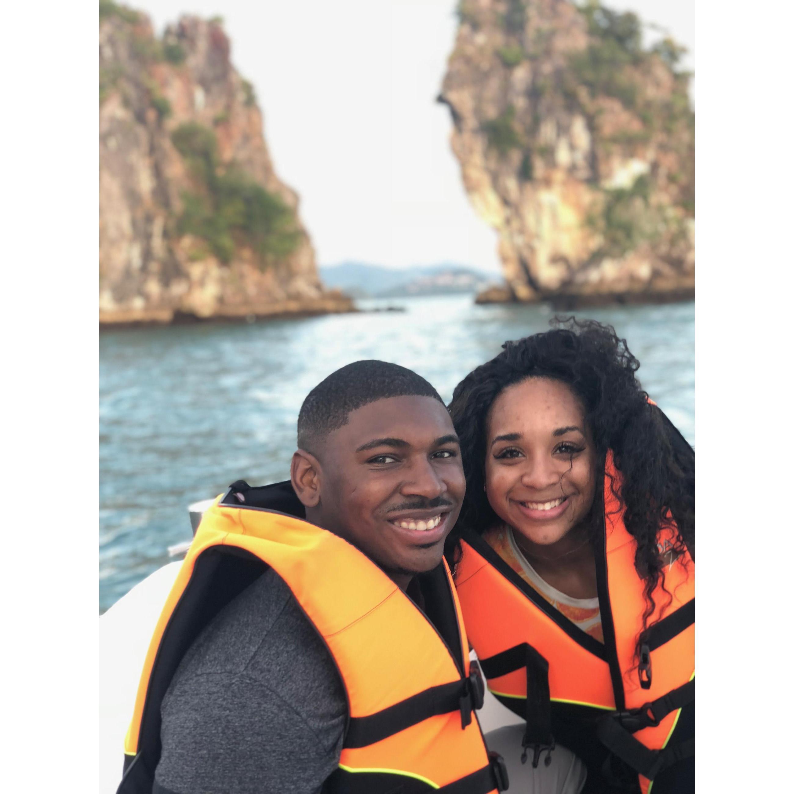 On a boat on the way to the resort in Thailand