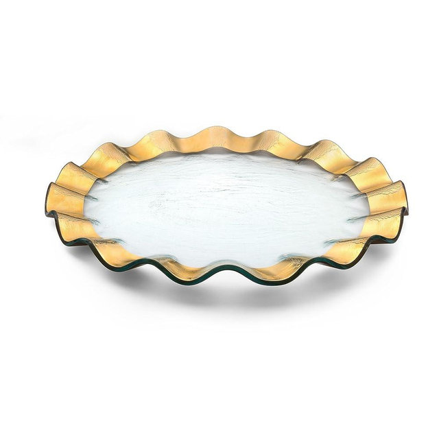 Annieglass Ruffle 13 Inch Buffet Plate with 24k Gold, Timeless Glass Tableware for all Occasions, Made in the USA