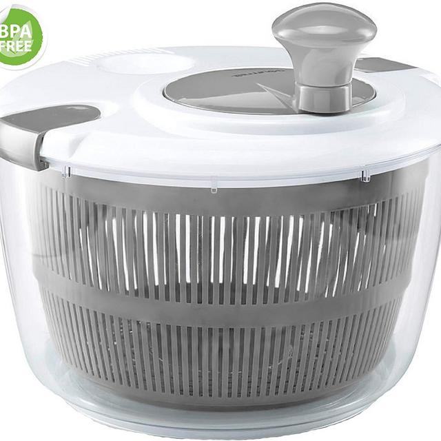 Gourmia GSA9240 Jumbo Salad Spinner - Manual Lettuce Dryer With Crank Handle & Locking Lid, BPA Free and Top Rack Dishwasher Safe,(5L)