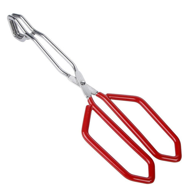 MSY BIGSUNNY Stainless Steel Scissor Tongs Heavy Duty Cooking Tongs with Soft Handles (1, red 11")