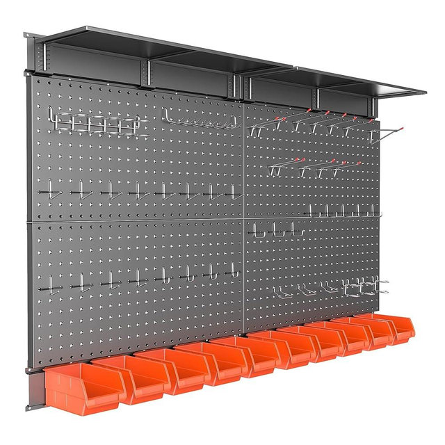 TORACK Metal Pegboard with Peg Board Hooks, Tools Storage Pegboard with Pegboard Hooks, Wall Mounted Storage Bins, Shelves, Tool Organizer Board with Pegs(Black)