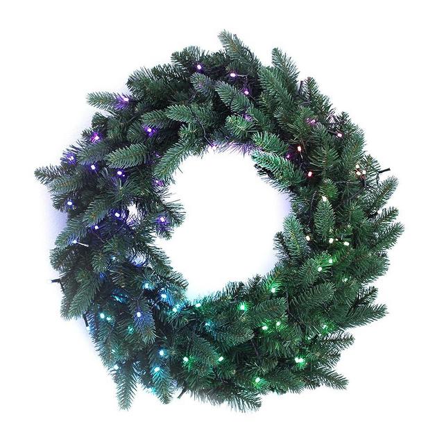 Twinkly Pre-Lit Wreath – App-Controlled LED Artificial Christmas Wreath with 50 RGB+W (16 Million Colors + Warm White) LEDs. 2 Feet Diameter. Green Wire. Indoor Smart Christmas Lighting Decoration