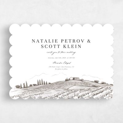 White Scalloped Wedding Invitation - Fico Landscape