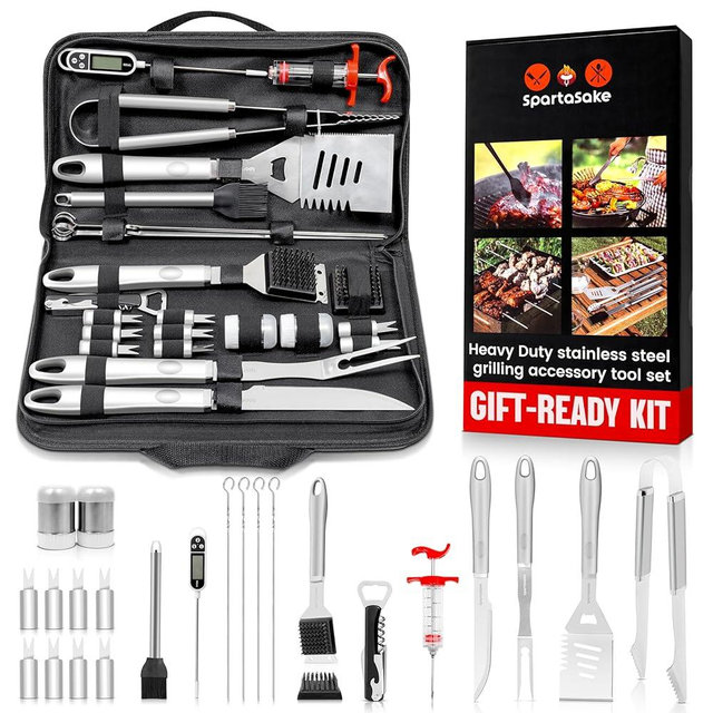 SpartaSake BBQ Grilling Accessories - Stainless Steel Barbecue Grill Tools Accessories kit Spatula Thermometer Tongs for Blackstone Griddle Outdoor Camping-Grill Set Gifts for dad Men Women(24 pcs)