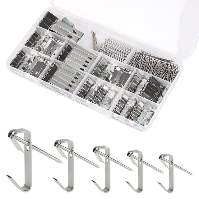 Picture Hanging Kit 230 Pieces, Picture Hangers Holds 10LB 20LB 30LB, Heavy Duty Picture Hanging Hooks with Nails for Hanging Pictures on Drywall Wooden Wall, Silver