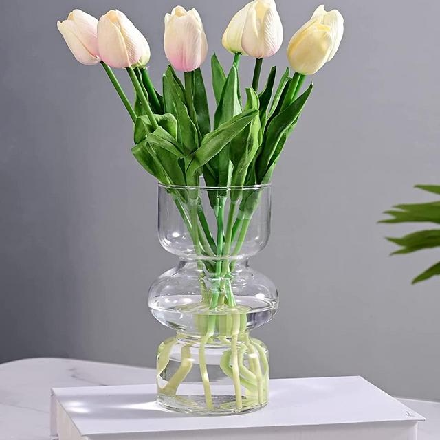 LiteViso Clear Vases for Decor, 7 Inch Glass Vase Hydroponic Flower Vases Decorative for Home Décor, Modern Geometric Transparent Glass Vase for Living Room Wedding Centerpieces Office Table (Clear)