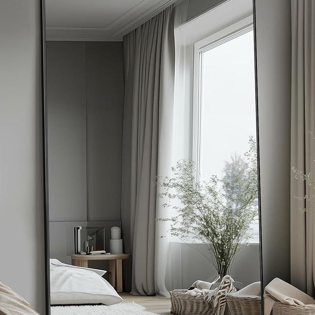 Antok Full Length Mirror, 44"x72" Oversized Floor Mirror with Stand for Bedroom, Living Room Cloakroom, Black, Rect Style