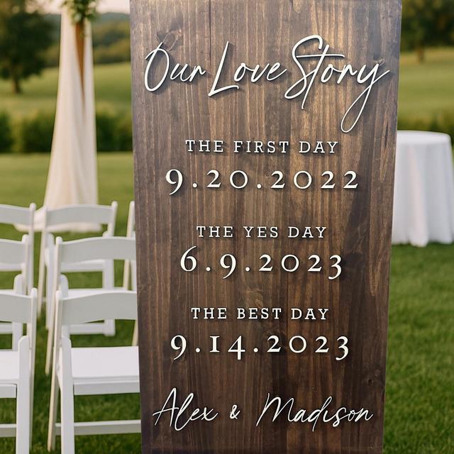 Rustic Wood Wedding Sign with 3D Letters, Our Love Story & Favorite Dates, Anniversary Gift, Personalized Wedding Welcome Sign