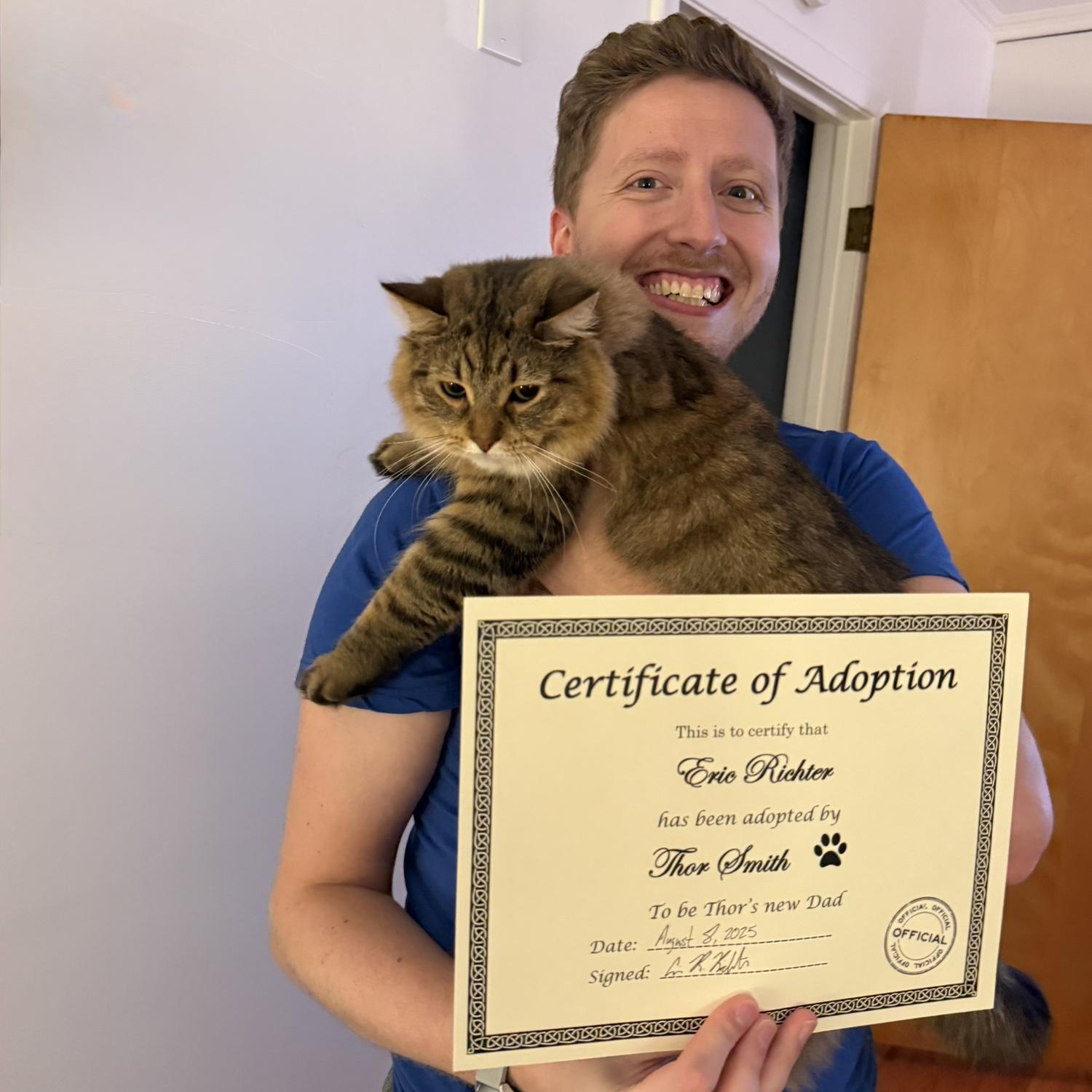 Eric’s Anniversary gift. Adopting Thor!