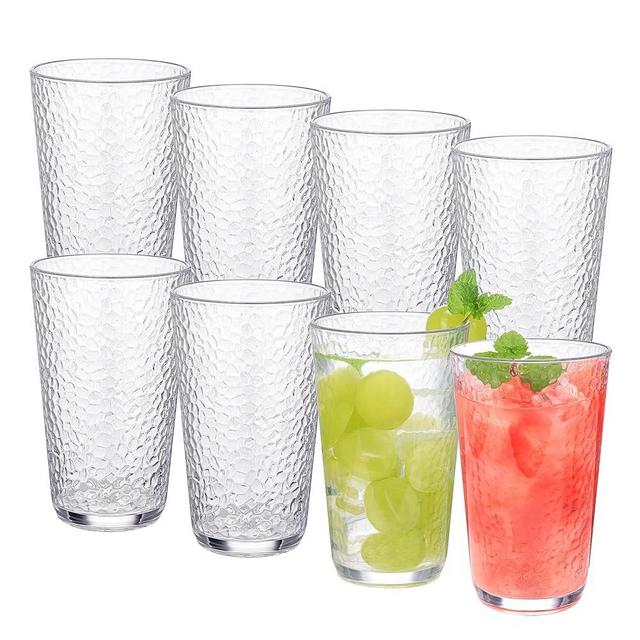 CiWiVOKi Plastic Drinking Glasses (Set of 8), 17oz Plastic Tumblers, Acrylic Glasses Drinkware, Reusable Water Cups for kitchen, Stackable, BPA-Free, Dishwasher-Safe, Clear