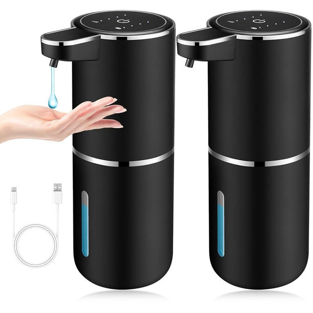2 Pack Automatic Soap Dispenser,Automatic Liquid Soap Dispenser Touchless,12.8oz/380ml USB Rechargeabled Wall Mounted Smart Soap Dispensers for Bathroom Kitchen Dish Soap(Black)
