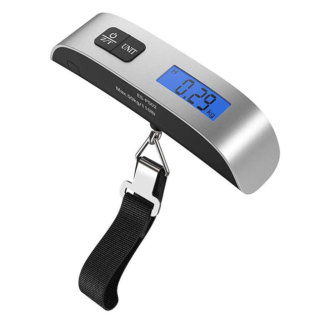 [Backlight LCD Display Luggage Scale]Dr.meter PS02 110lb/50kg Electronic Balance Digital Postal Luggage Hanging Scale with Rubber Paint Handle,Temperature Sensor, Silver/Black