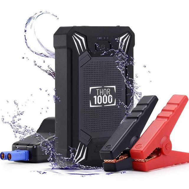 Car Battery Jump Starter Portable - 600A Peak Waterproof 12V Portable Battery Booster Pack (up to 4.0L Gas Or 2.0L Diesel Engine) Safe Auto Power Bank with USB Port, Smart Clamps & LED Flashlight