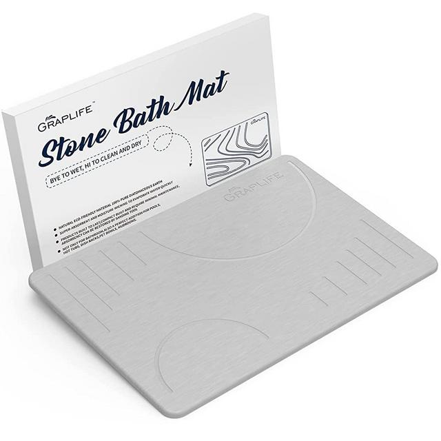 Graplife Stone Bath Mat Diatomaceous Earth Shower Mat Non-Slip Super Absorbent Quick Drying Bathroom Floor Mat Natural Easy to Clean-Light Grey 23.5 x 15