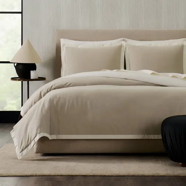 Jeremiah Brent Home 3pc King Contrast Border Cotton Slub Reversible Duvet Set Beige