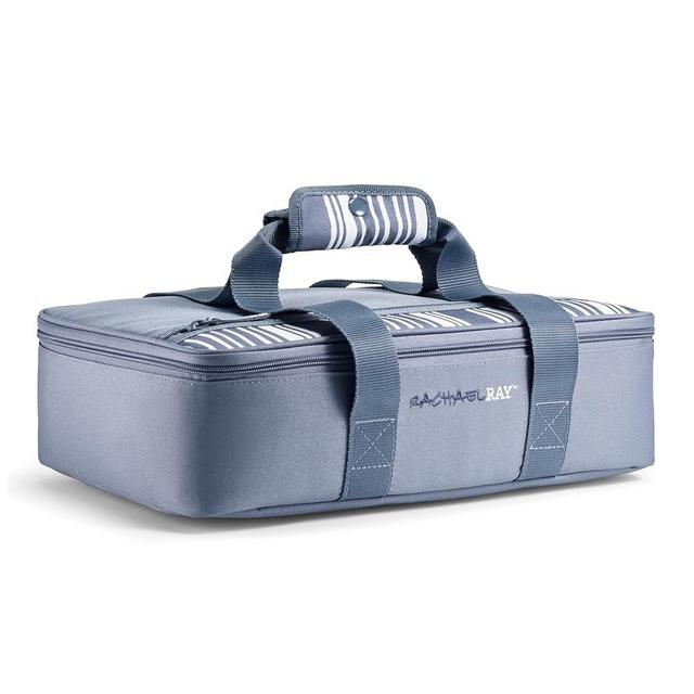 Rachael Ray Lasagna Lugger, Thermal Insulated Casserole Carrier for Hot or Cold Food, Lugger Tote for Potluck, Parties, Picnic, and Cookouts, Fits 9" x 13" Baking Dish, Slate Stripe