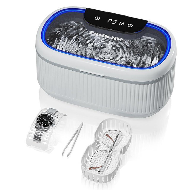 Ultrasonic Jewelry Cleaner, 45KHz Professional Ultrasonic Cleaner 3 Powers 5 Timers with Lights & Degas Mode for Retainers, Rings, Glasses, Dentures, 550ml Stainless Steel Tank with Basket Watch Stand