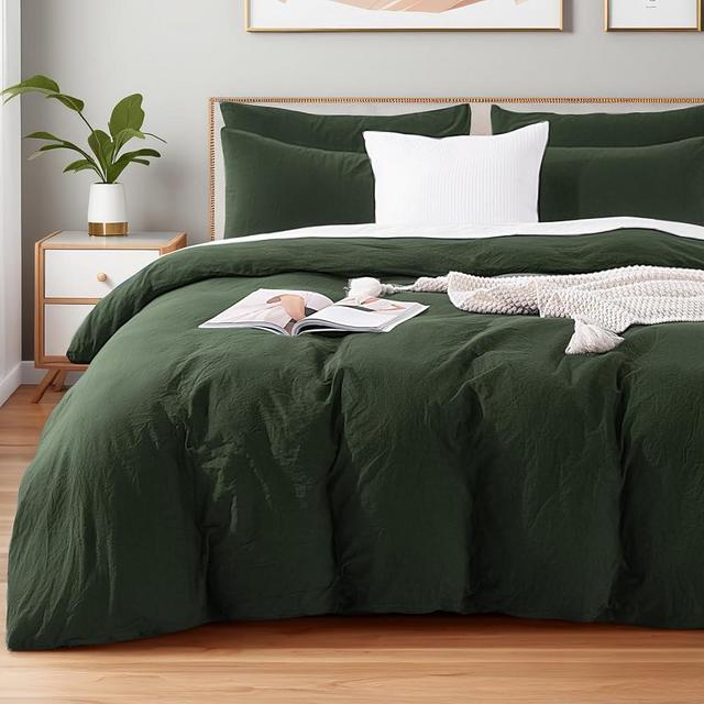 NEXHOME PRO King Duvet Cover Set – 100% Certified Organic Cotton with Washed Feel & Linen-Like Texture, Comfortable & Breathable, Home Bedding Set Olive Green (No Comforter)