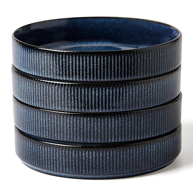 Famiware 4 Pieces Paste Bowls Set, Double Reactive Glaze Salad Bowl Sets, Stackable, Perfect for Your Friend for Housewarming, Thanksgiving, Christmas, Nebulas Blue