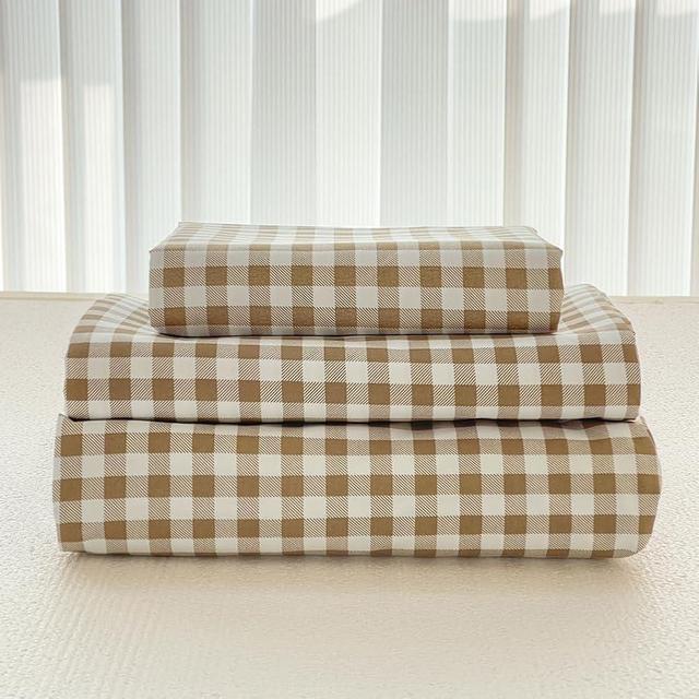 NSNLGSGC Tan Gingham King Sheet Set, Soft Brushed Microfiber Taupe Plaid King Bed Sheets, 4-Pieces Brown Grid Sheet Set with Deep Pocket