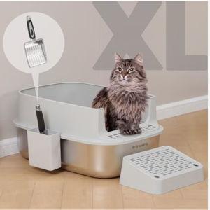 PAWSPIK Stainless Steel Cat Litter Box & Metal Scooper, X-Large, Light Gray - Chewy.com