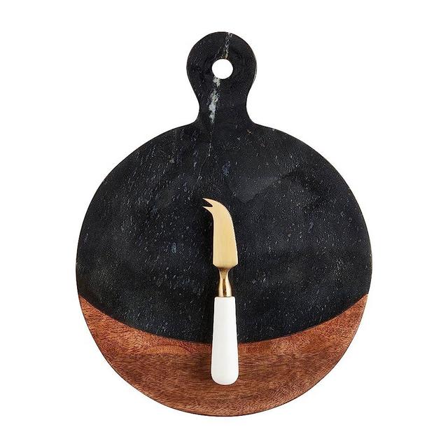 Mud Pie Blk Marble And Wood Board Set, Board 13 3/4" X 10 1/2" Dia | Utensil Approx 5 1/2"
