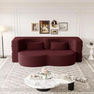 KTMBDW Convertible Folding Sofa Bed Sleeper Couch, Teddy Fabric Foam-Filled Upholstered Loveseat w/2 Pillows for Living Room