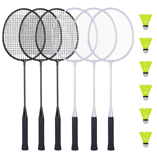 AboveGenius Badminton Rackets Set of 6 for Outdoor Backyard Games, Including 6 Rackets, 6 Nylon Badminton Shuttlecocks, Lightweight Badminton Racquets for Beginners