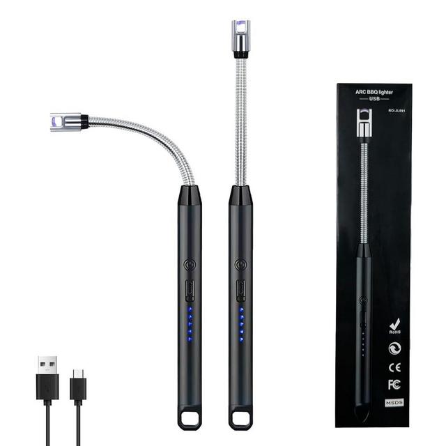 2 PCS Candle Lighter, Electric Lighter Arc Windproof Flameless with 360° Flexible Neck & LED Power Display,USB Rechargeable Lighter for BBQ, Grill, Camping, Fireplace, Stove