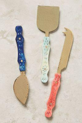Hammered Brass Cheese Knives