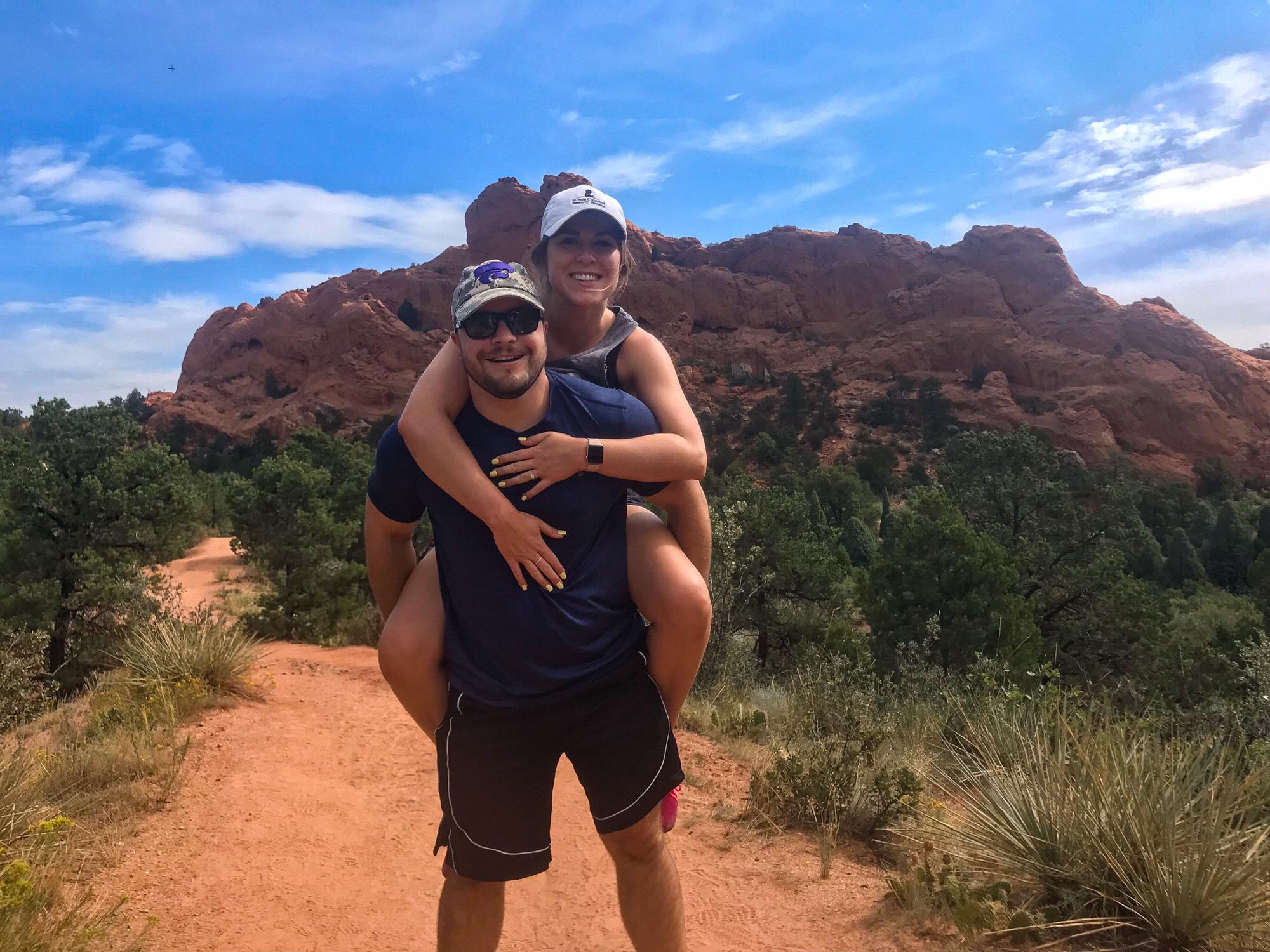 The two made a trip to Colorado in 2019 so Katie could run the Pikes Peak Ascent race. This photo was taken in the Garden of the Gods.