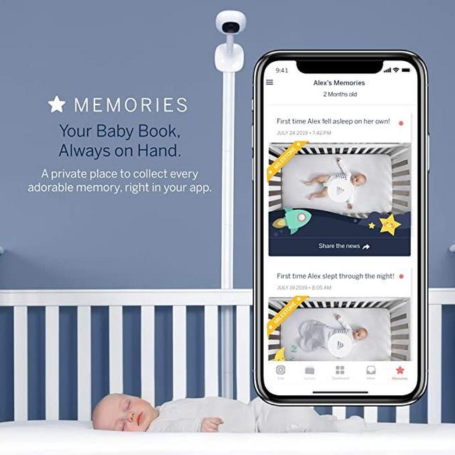 Nanit Plus - Smart Baby Monitor and Wall Mount: Camera with HD Video & Audio - Sleep Tracking - Night Vision - Temperature & Humidity Sensors and Two-Way Audio