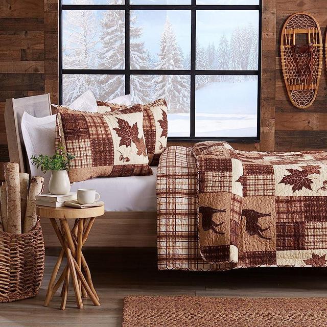 Great Bay Home Lodge Bedspread Full/Queen Size Quilt with 2 Shams. Cabin 3-Piece Reversible All Season Quilt Set. Rustic Quilt Coverlet Bed Set. Redwood Collection.