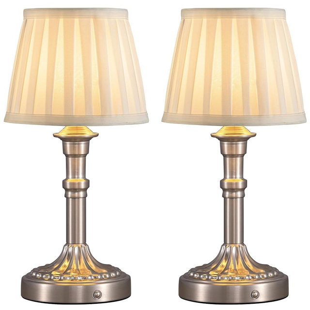 KDG Cordless Portables Table Lamp Set of 2, LED Fabric Shade Small Desk Lamps, 5000mAh Battery Powered Lighting, 2700K Stepless Dimmable Light for Living Room, Dining Room, Bedroom, Bedside (Nickel)