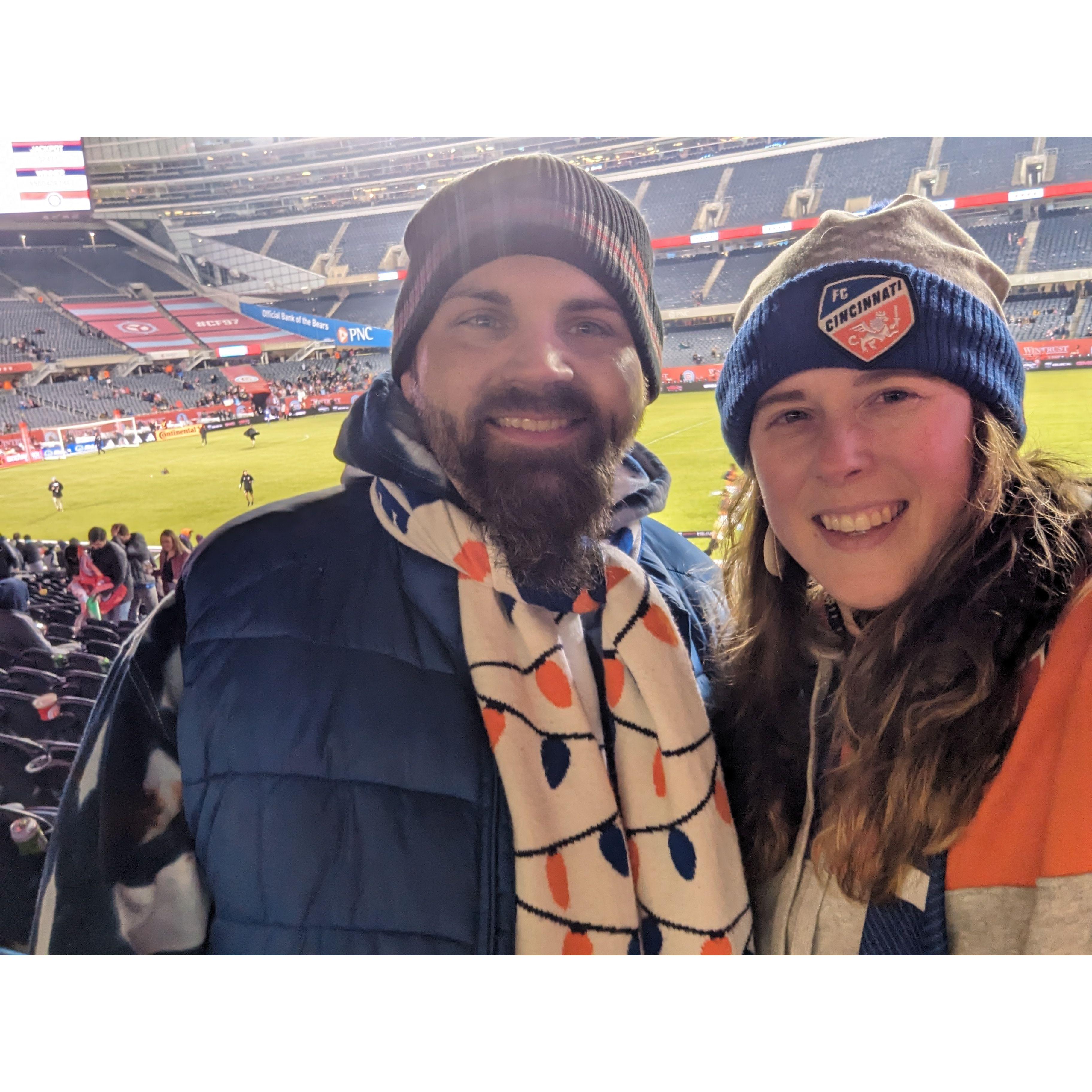 Cheering on our team on a quick trip to Chicago