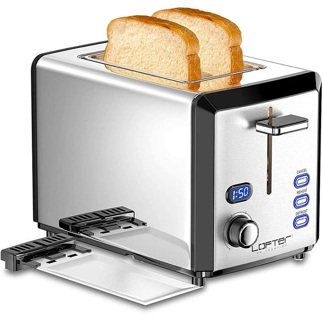 2 Slice Toaster, Stainless Steel Toaster, Extra Wide Slots, 6 Shade Settings, Prime Rated Toasters with LED Display, Removable Crumb Tray, Defrost/Reheat/Cancel Function, 800W, Silver