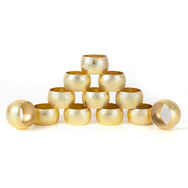 ALPHA Living HOME - Napkin Rings (Set of 12) – Gold Iron Round Serviette Holders | Perfect for Dining Table, Weddings, Thanksgiving, Christmas & Everyday Use