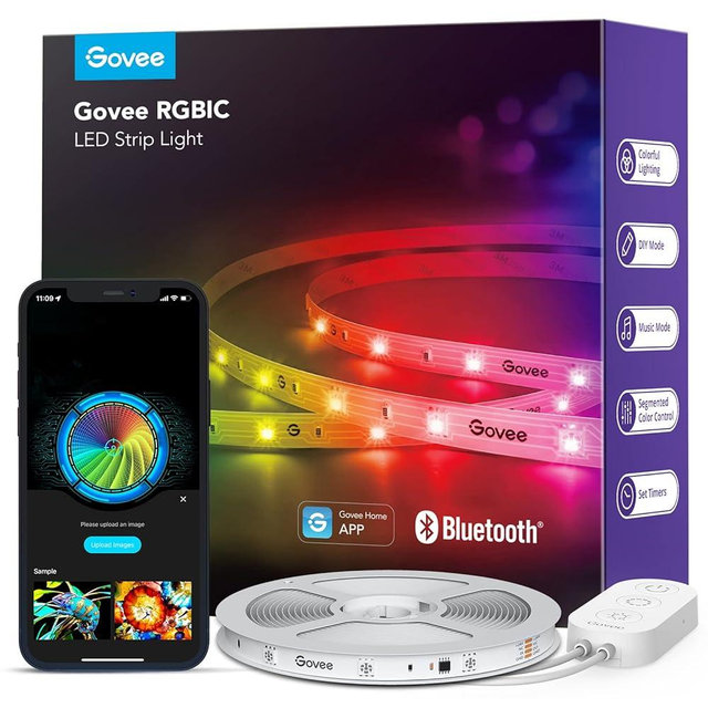 Govee RGBIC LED Strip Lights, 32.8ft Smart LED Lights for Bedroom, Bluetooth LED Lights APP Control, DIY Multiple Colors on One Line, Color Changing LED Strip Lighting Music Sync, Easter Decorations