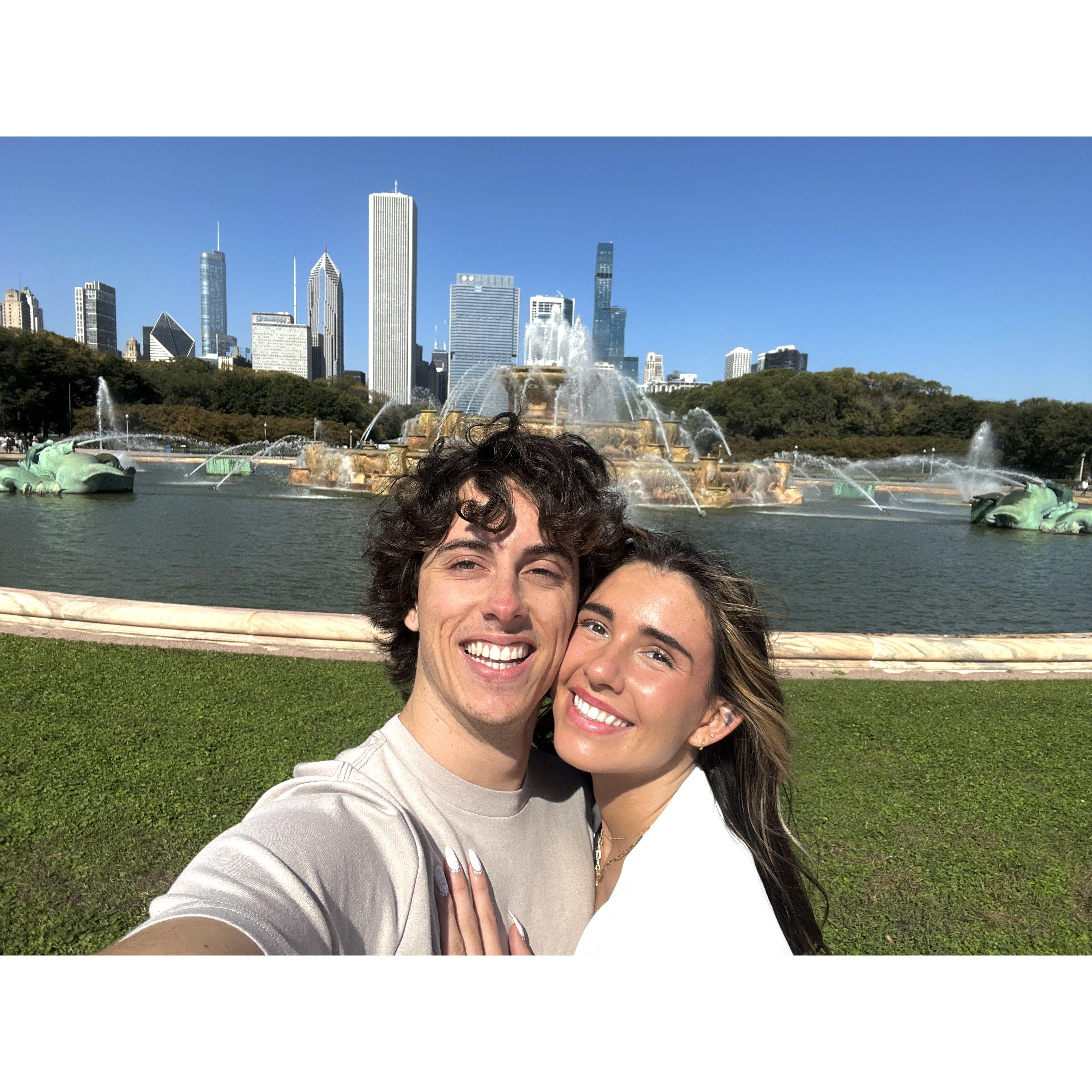 Enjoying Chicago the day after we got engaged.
