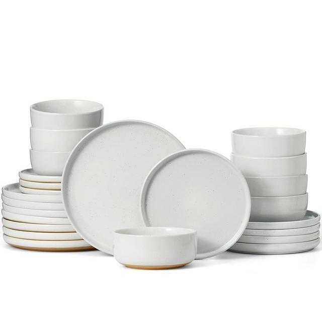 Famiware Milkyway Dinnerware Sets, 24 Piece Dish Set, Plates and Bowls Sets for 8, White