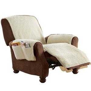 Fleece Recliner Furniture Protector Cover with Pockets, Natural