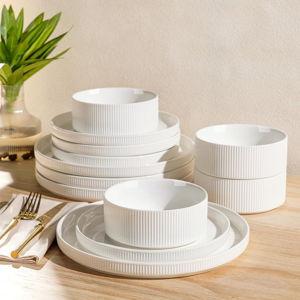 White, Ceramic Dinnerware Sets for 4, 12 Pieces Porcelain Lightweight Plates and Bowls Sets, Scratch Resistant Dish Set, Oven & Microwave & Dishwasher Safe, Bright White