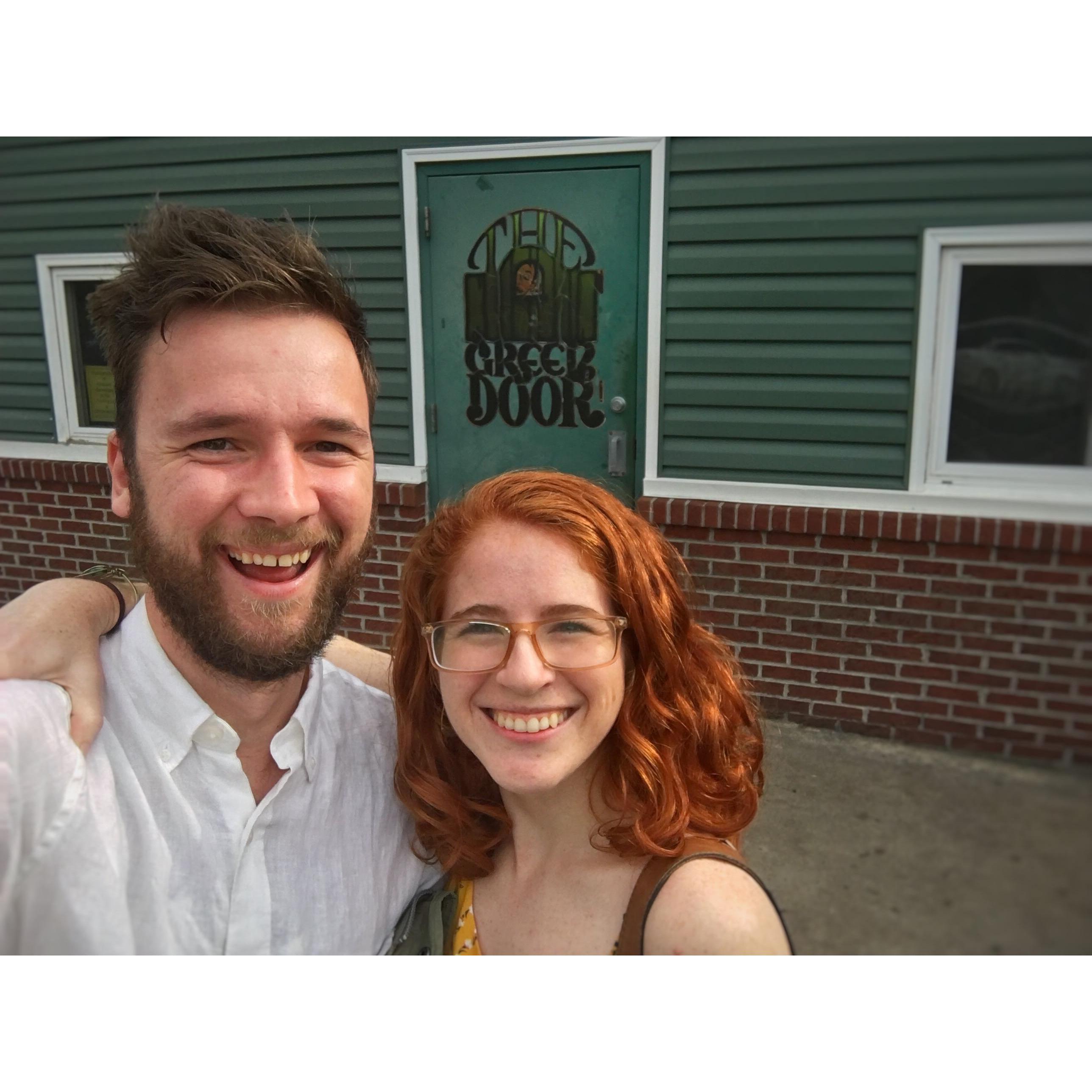 Hannah and Nate at the Green Door in 2019. Don't forget to go there yourself when you visit St. Mary's in October, 2020!