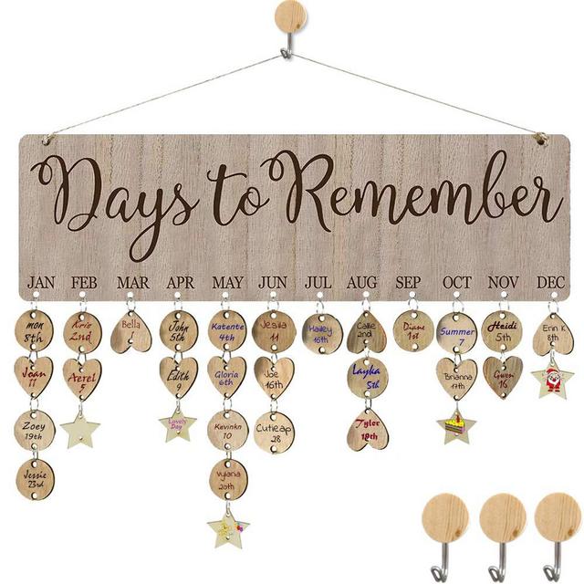HyiC Gifts for Moms Dads Wooden Perpetual Birthday Reminder Calendar Board Wall Hanging [Days to Remember Sayings Pattern] for Home Office Classroom Wall Decor DIY Birthday Presents
