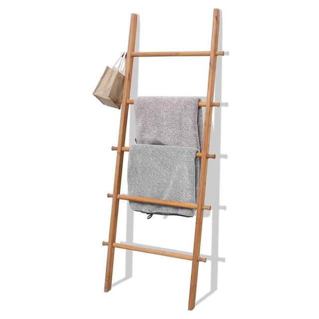 FUIN 57in Wood Blanket Ladder Living Room Decorative Wall Leaning Farmhouse Quilt Display Holder Rustic Wooden Towel Rack for Bathroom, Light Brown