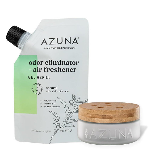 Azuna Air Freshener & Odor Eliminator for Strong Odor | 1 Room Kit Includes (1) Empty Luxe Glass Jar & 8oz Refill with Tea Tree Essential Oil Gel | Natural Scent | Last 60-90 Days