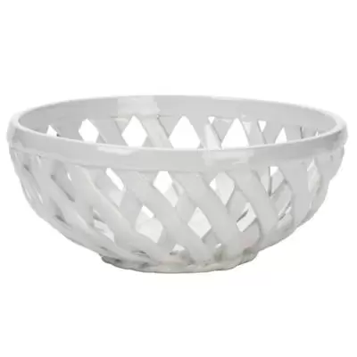 Modern Farmhouse Organic Bead 9-Inch Bread Basket in White
